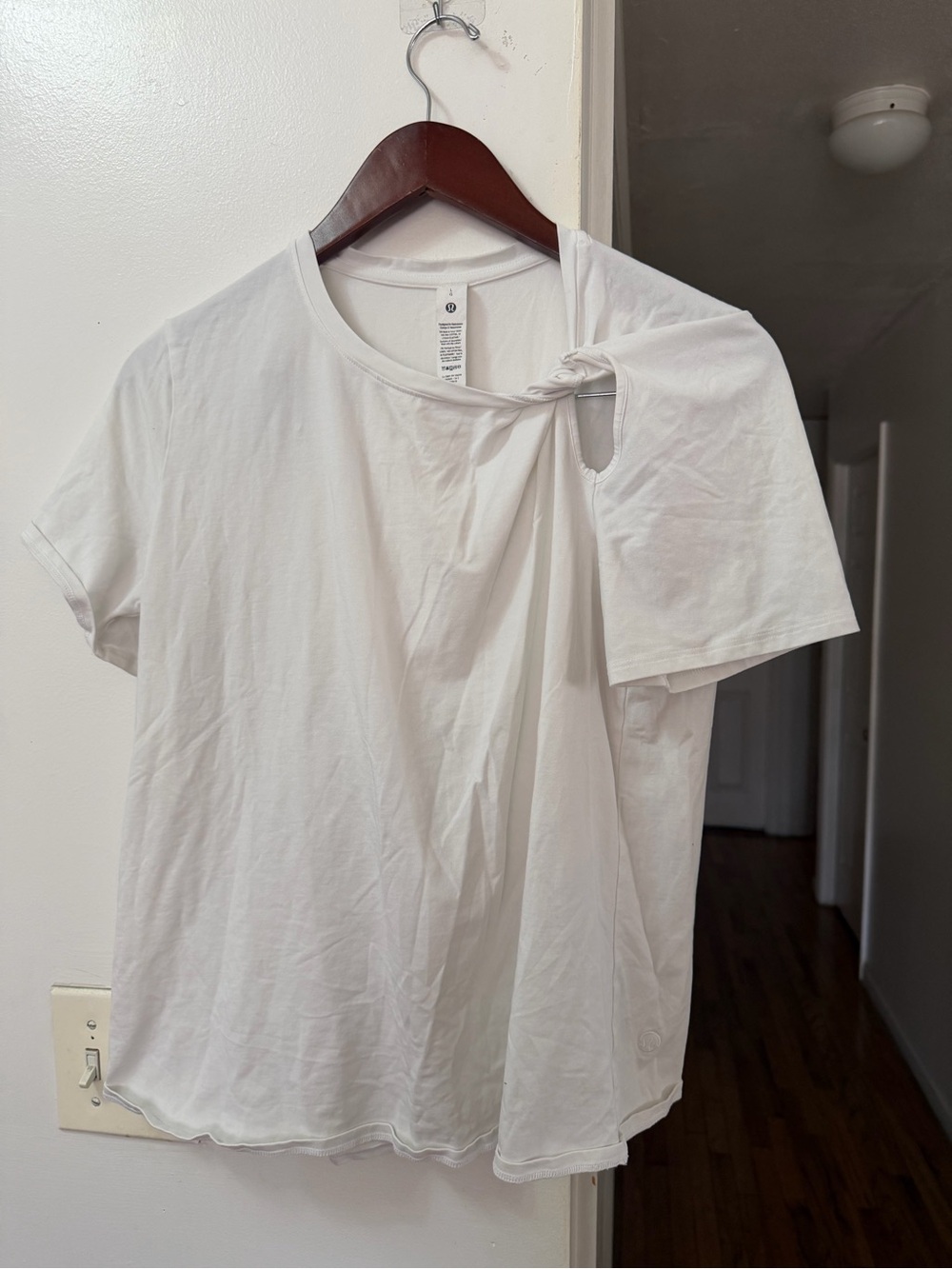 lululemon athletica White Short Sleeve Tee with Shoulder Knot